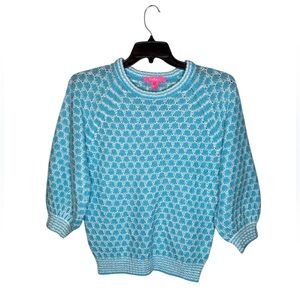 Lilly Pulitzer Women's Sweater M Blue Knitted Honeycomb Acrylic Crew Pullover